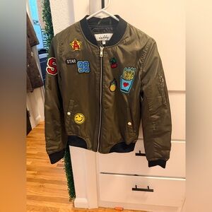 Sebby Olive Green Bomber Jacket with Patches